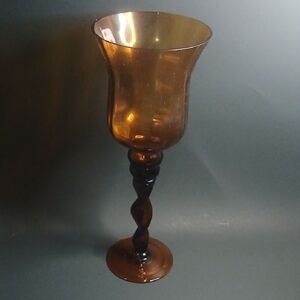 Elegant Amber Glass Goblet Candle Holder With Beautiful Details